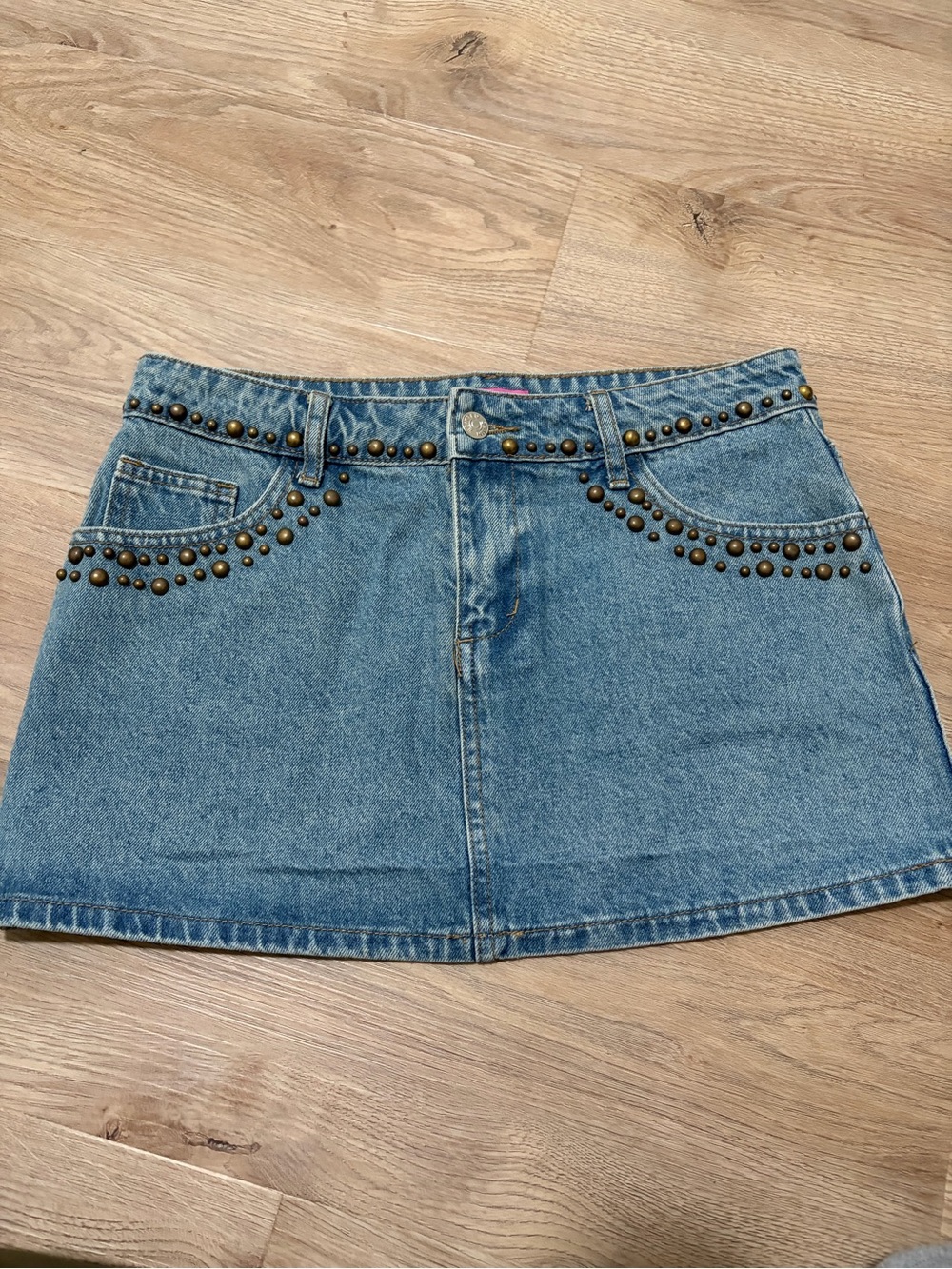 Edikted Blue Studded Denim Mini Skirt